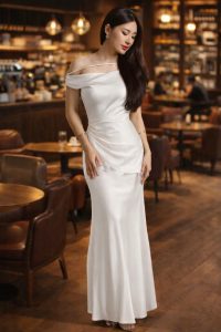 trễ vai dây trắng