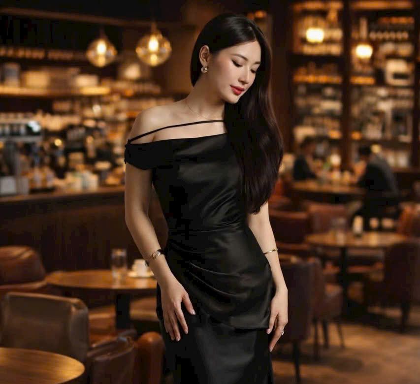Đầm lụa trễ vai dự tiệc