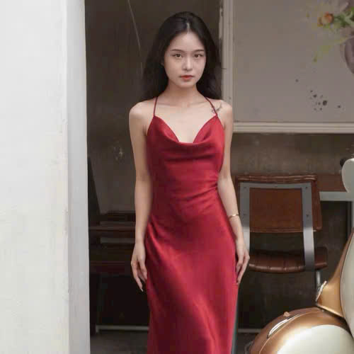Dáng đầm ôm hai dây cổ đổ tinh tế