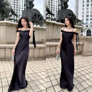 đầm lụa trễ vai cột dây