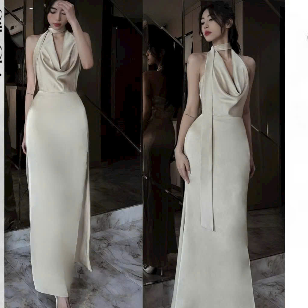 những mẫu đầm lụa đẹp cổ yếm 