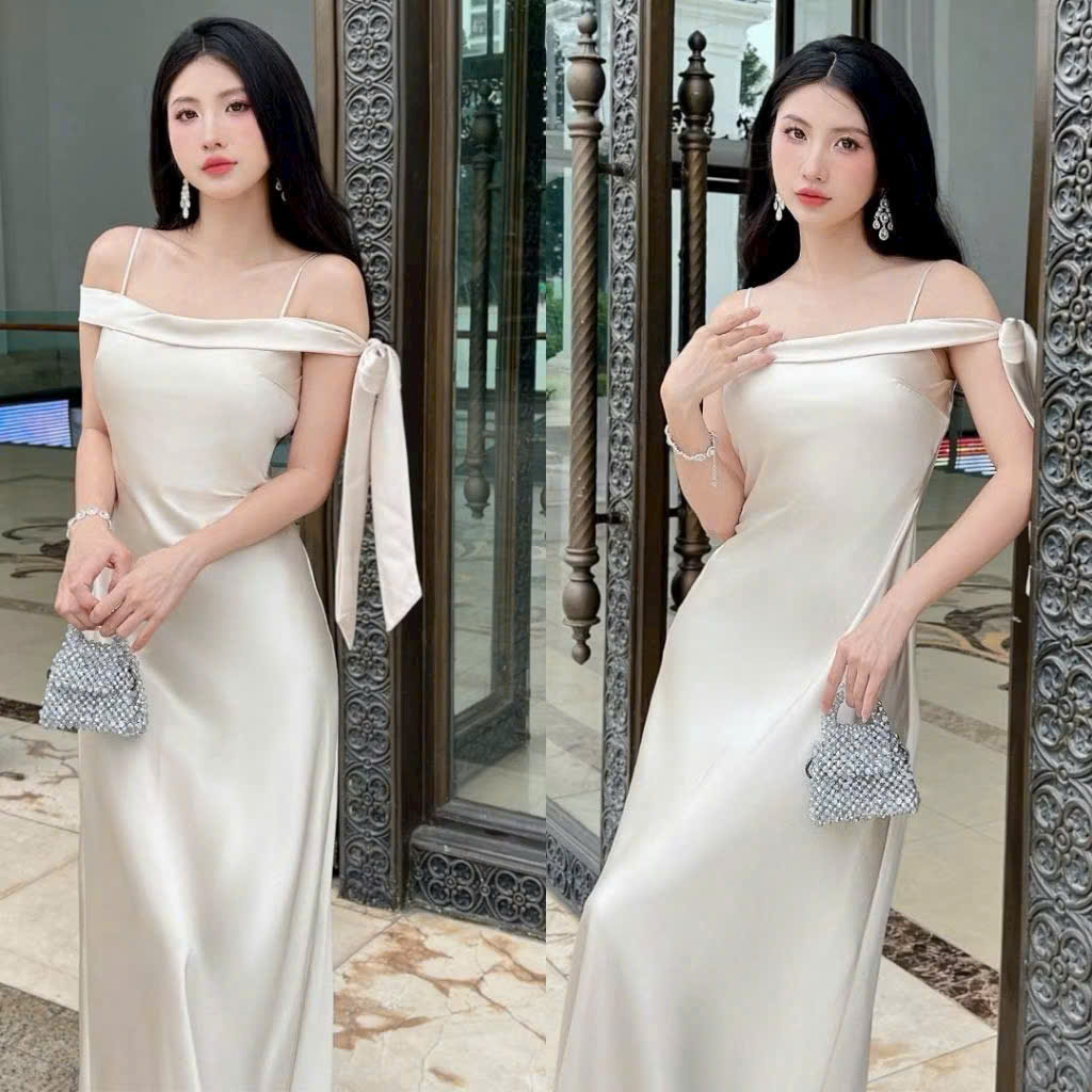 Những mẫu đầm lụa dự tiệc đẹp kèm túi nhỏ