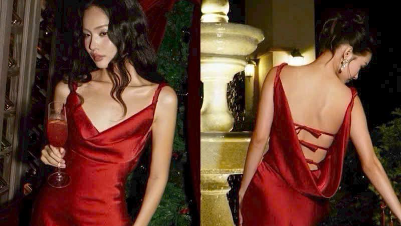 những mẫu đầm lụa đẹp hở lưng màu đỏ